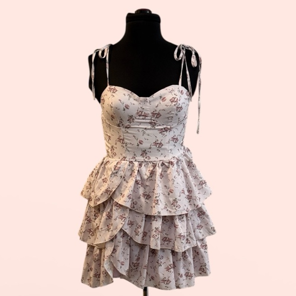 Floral Tiered Dress with Bow Straps